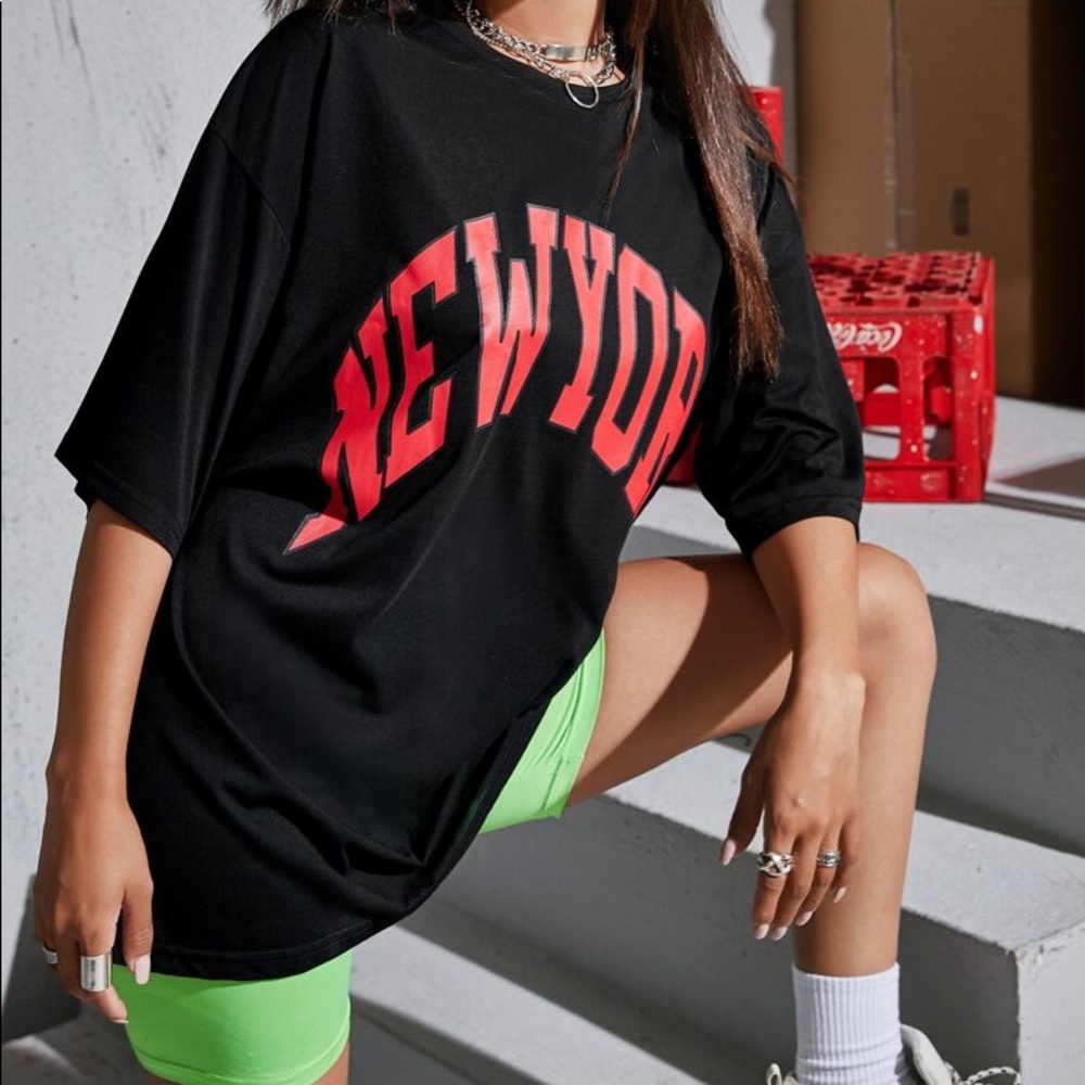 Letter Graphic Oversized Longline Tee